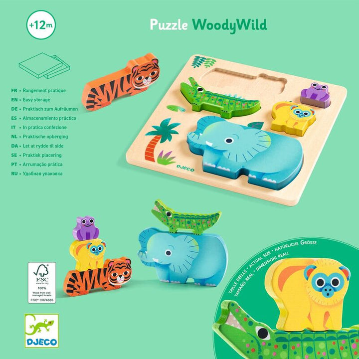 DJECO - WOODEN PUZZLE: WOODY WILD ANIMAL