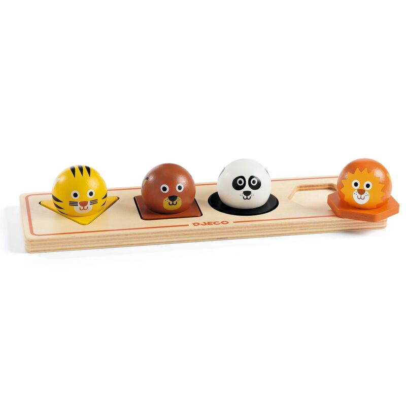 DJECO - WOODEN PUZZLE: 4 PC ANIMAL BALL N GO 