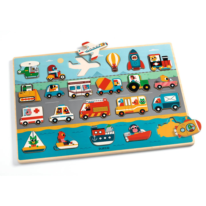 DJECO - WOODEN PUZZLE: 22 PC TRANSPORT
