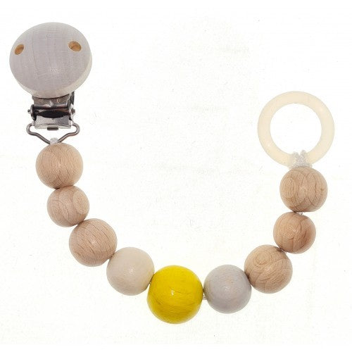 HESS SPEILZEUG - PACIFIER CHAIN: NATURAL AND YELLOW 