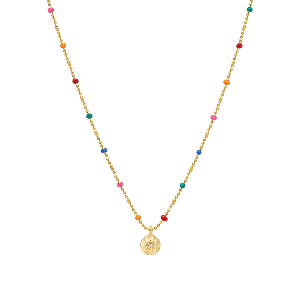 ESTELLA BARTLET - PENDANT RAINBOW BEADED NECKLACE: GOLD PLATED