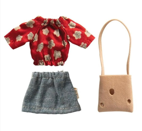 MAILEG - CLOTHING: MUM MOUSE SKIRT AND KNITTED BLOUSE