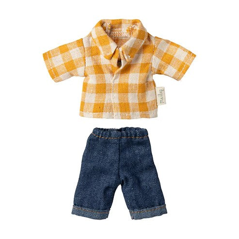 MAILEG - CLOTHING: DAD MOUSE YELLOW CHECK SHIRT & PANT 