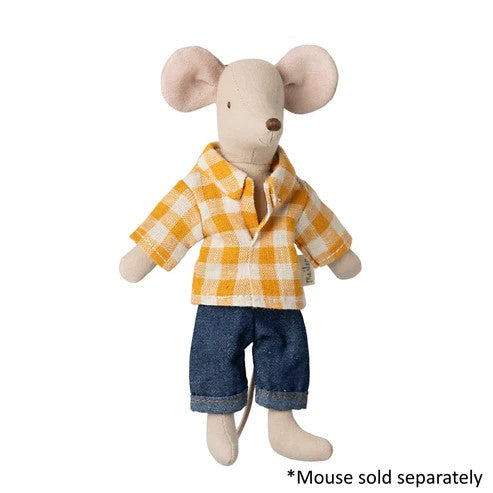 MAILEG - CLOTHING: DAD MOUSE YELLOW CHECK SHIRT & PANT 