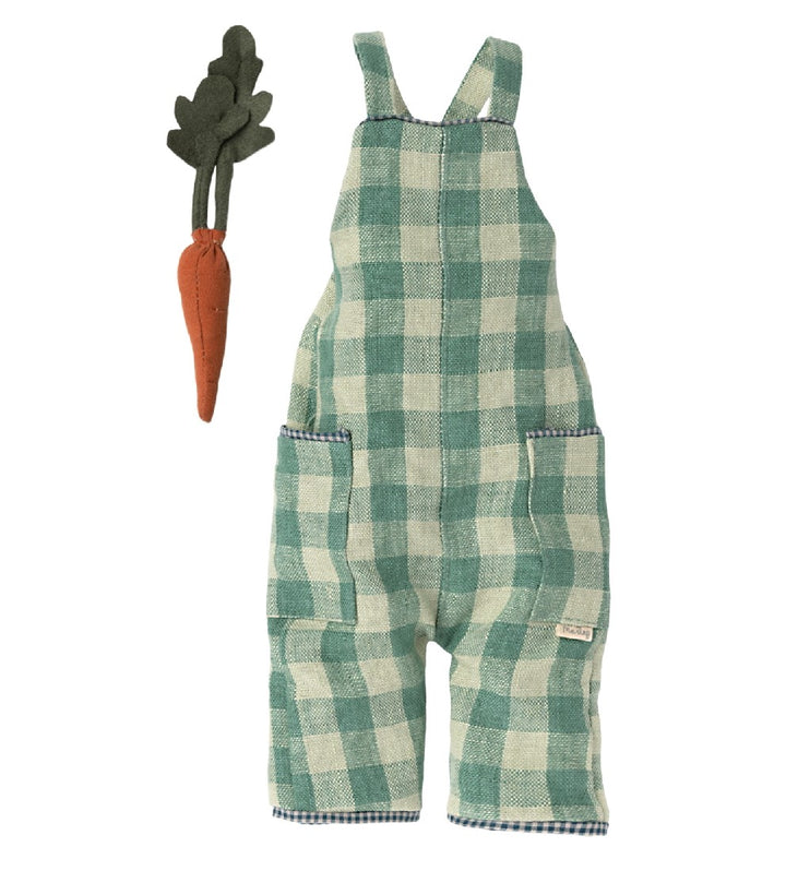 MAILEG - RABBIT SIZE 3: GREEN CHECK OVERALLS