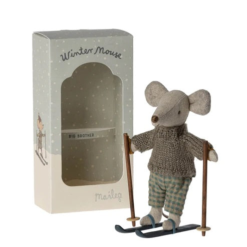 MAILEG - MOUSE: WINTER BIG BROTHER WITH SKIS 
