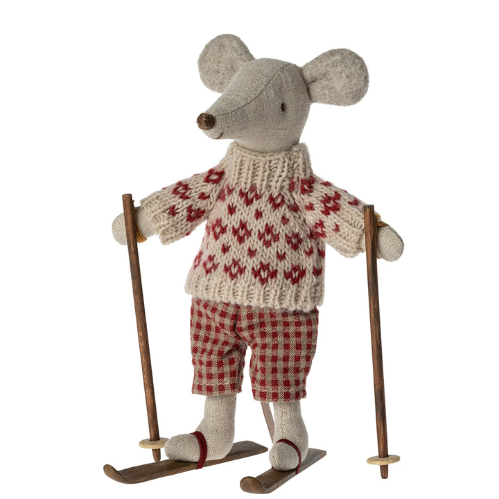MAILEG - MOUSE: WINTER MUM WITH SKIS 
