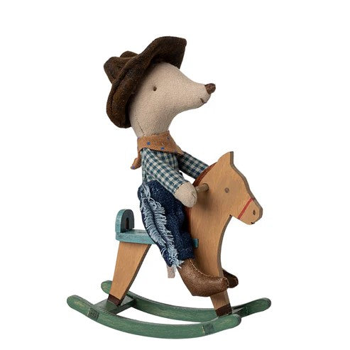 MAILEG - MOUSE: COWBOY ON ROCKING HORSE 