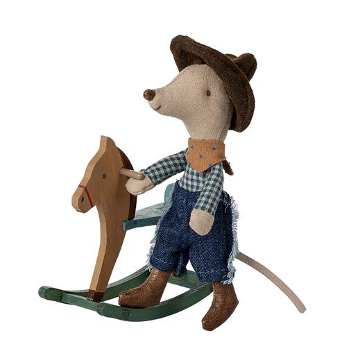 MAILEG - MOUSE: COWBOY ON ROCKING HORSE 