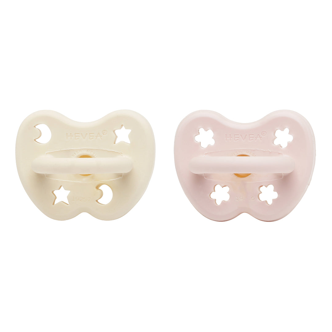 HEVEA - COLOUR PACIFIER ORTHODONTIC 2 PK: POWDER PINK MILKY WHITE 