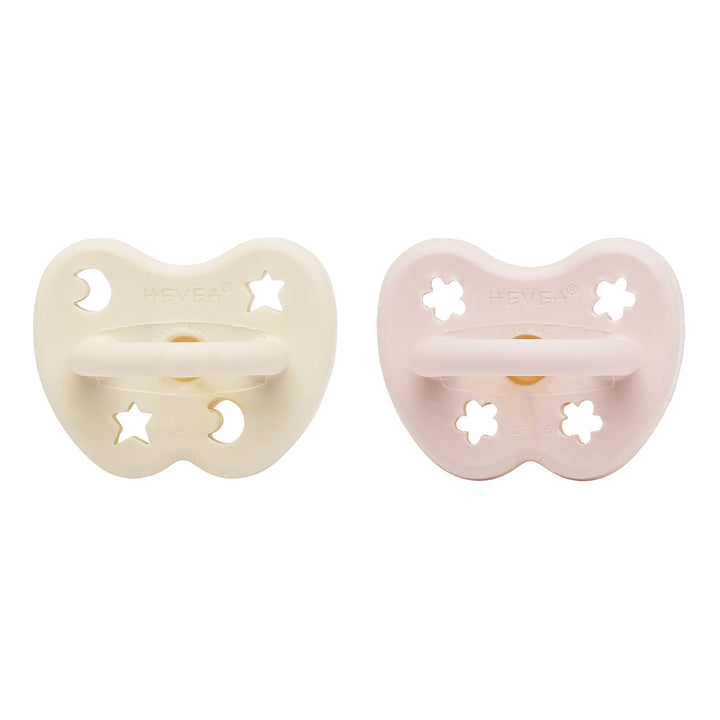 HEVEA - COLOUR PACIFIER ORTHODONTIC 2 PK: POWDER PINK MILKY WHITE 