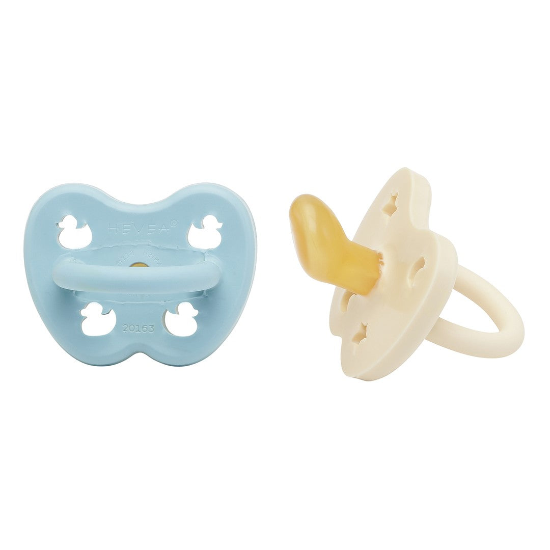 HEVEA - COLOUR PACIFIER ORTHODONTIC 2 PK: BABY BLUE MILKY WHITE [sz:0-3 MTHS]