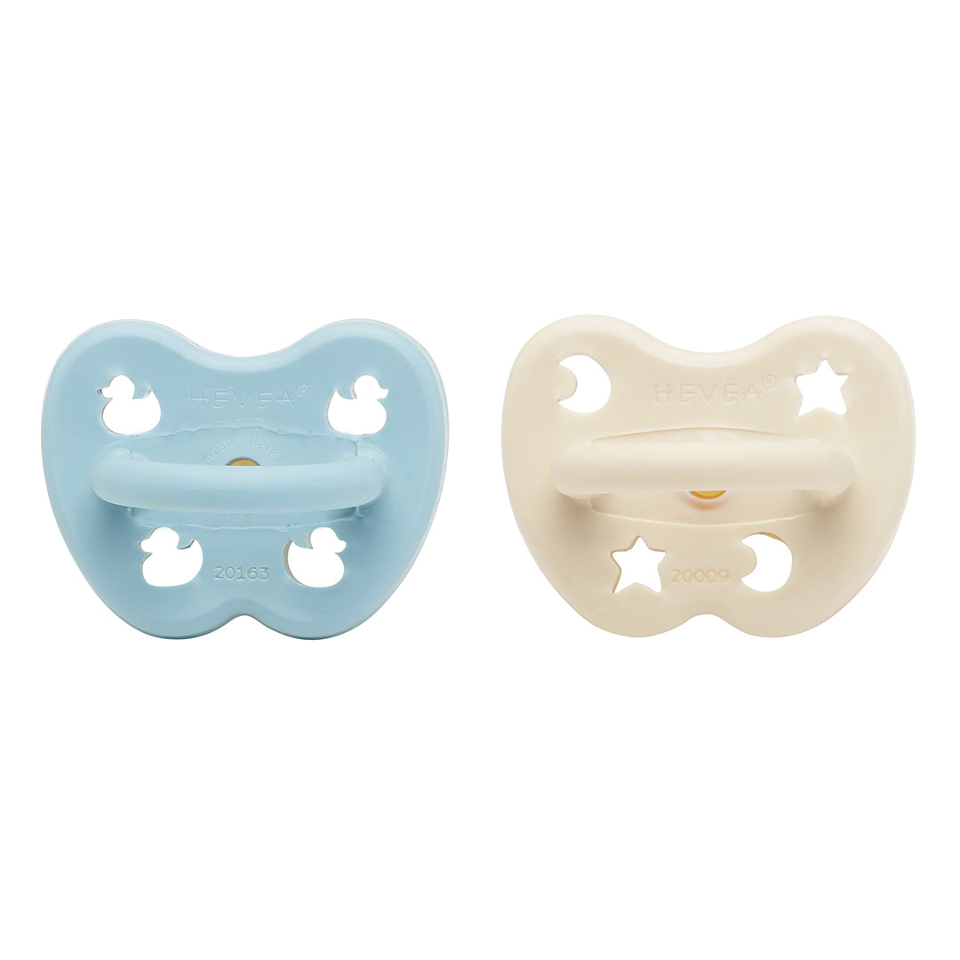 HEVEA - COLOUR PACIFIER ORTHODONTIC 2 PK: BABY BLUE MILKY WHITE [sz:0-3 MTHS]