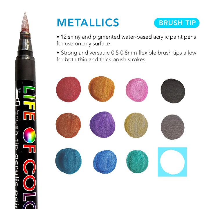 LIFE OF COLOUR - METALLIC BRUSH TIP PENS