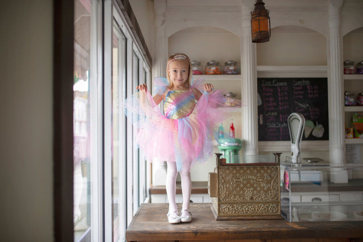 GREAT PRETENDERS - DRESS UP: RAINBOW FAIRY DRESS WITH WINGS [sz:5-6 YRS]