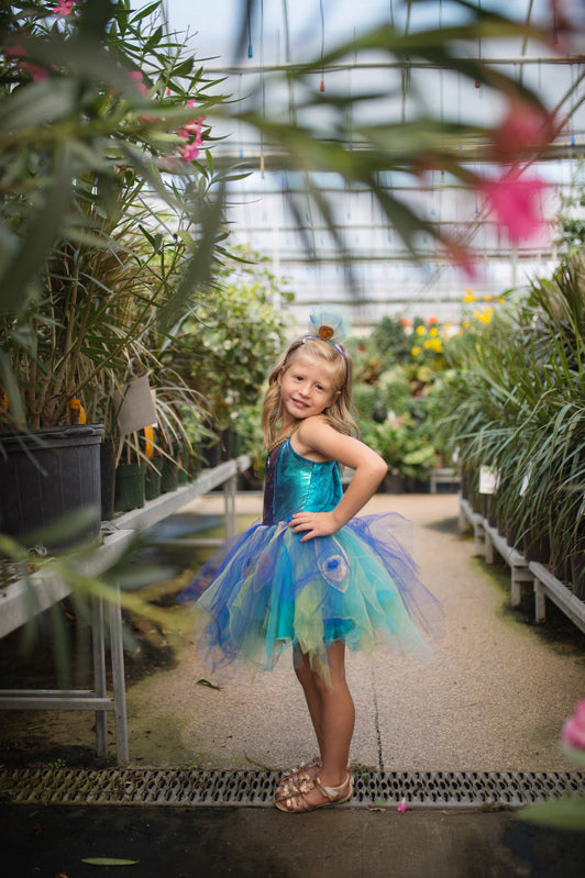 GREAT PRETENDERS - DRESS UP: PRETTY PEACOCK DRESS & HEADBAND - 5-6YRS [sz:5-6 YRS]