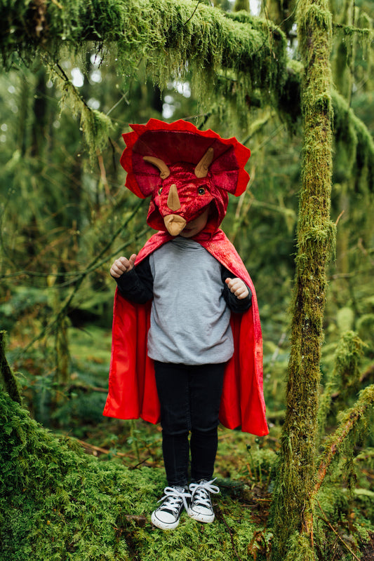 GREAT PRETENDERS - DRESS UP: RED TRICERATOPS HOODED CAPE [sz:4-5 YRS]