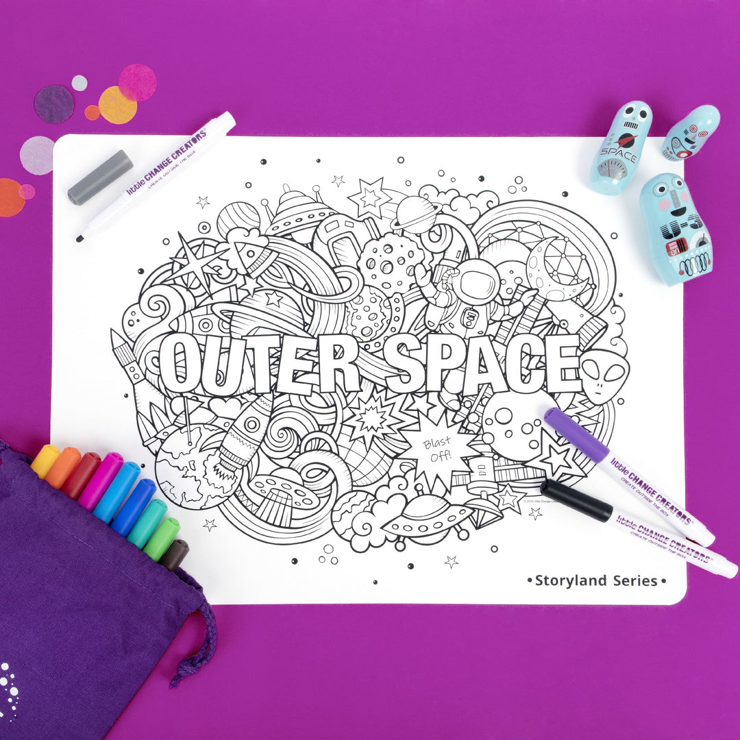 LITTLE CHANGE CREATORS - CHILDREN'S REUSABLE COLOURING MAT KIT: OUTER SPACE 