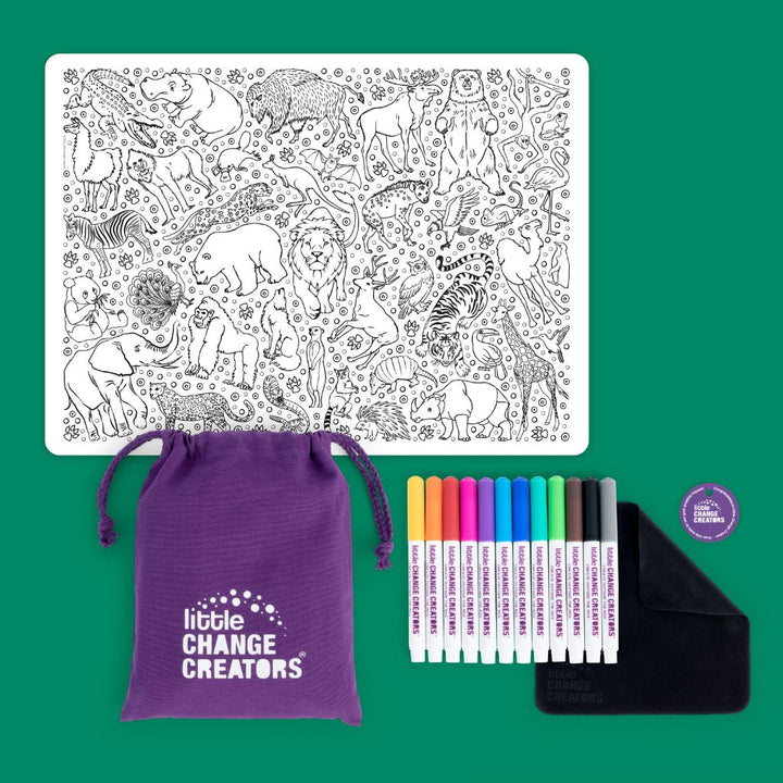 LITTLE CHANGE CREATORS - CHILDREN'S REUSABLE COLOURING MAT KIT: SAFARI