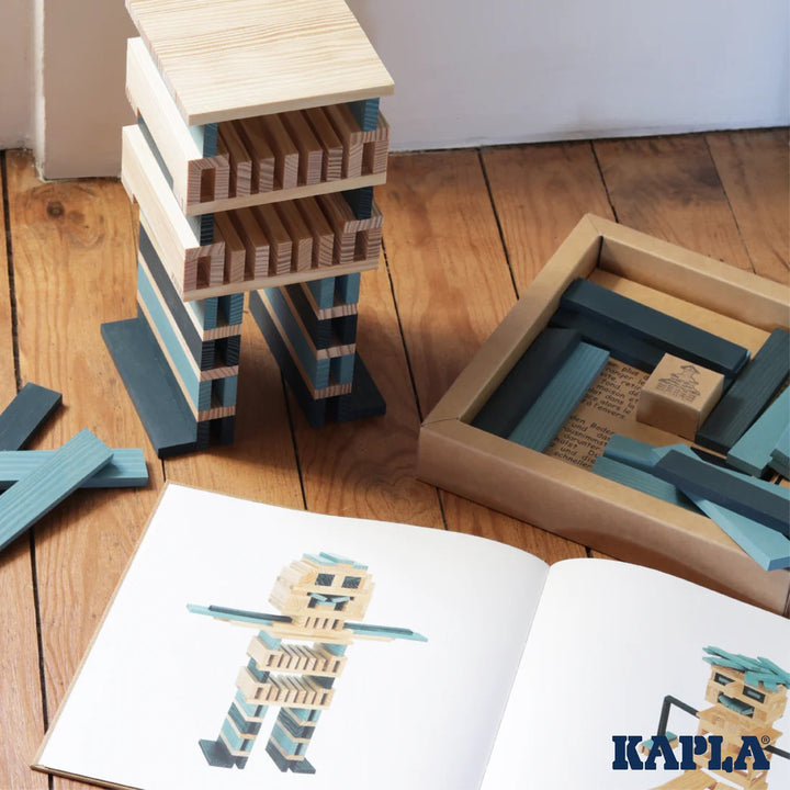 KAPLA - BOOK AND COLOUR PLANKS SET: DARK BLUE + LIGHT BLUE