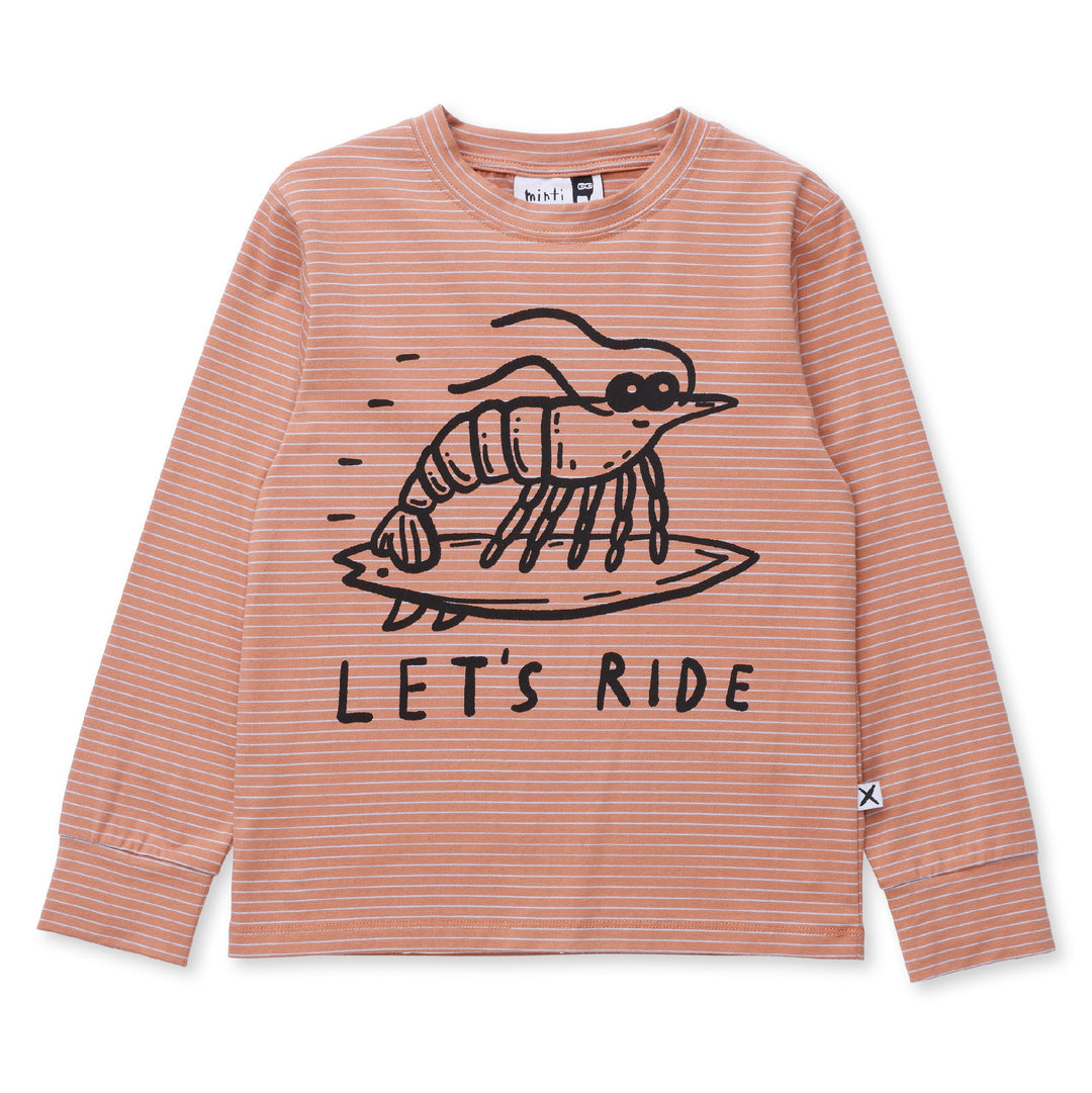 MINTI - PRAWN SURFER TEE: ORANGE/TEAL STRIPE [sz:1 YR]