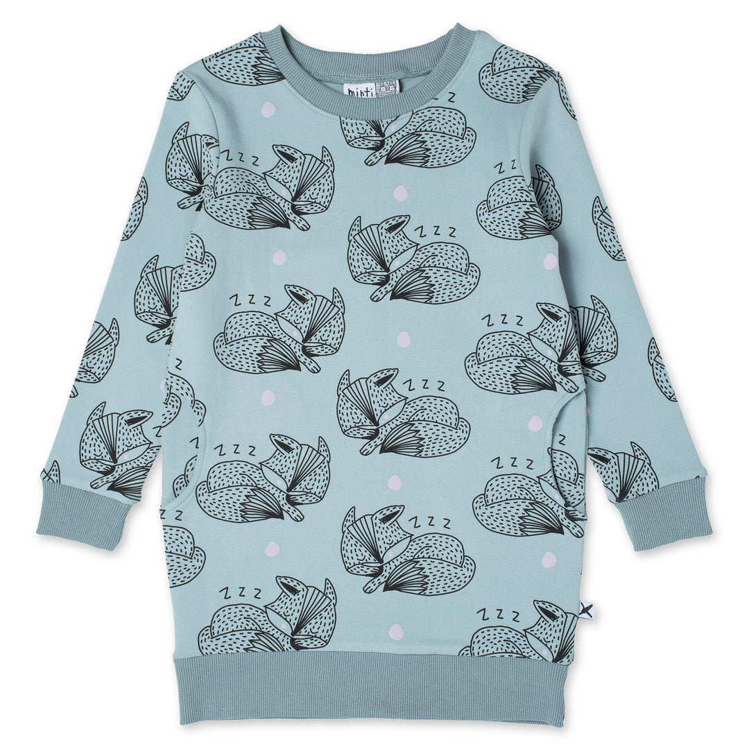 MINTI - SLEEPY FOX DRESS MUTED - GREEN [sz:2 YRS]