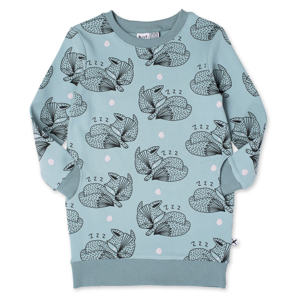 MINTI - SLEEPY FOX DRESS MUTED - GREEN [sz:2 YRS]