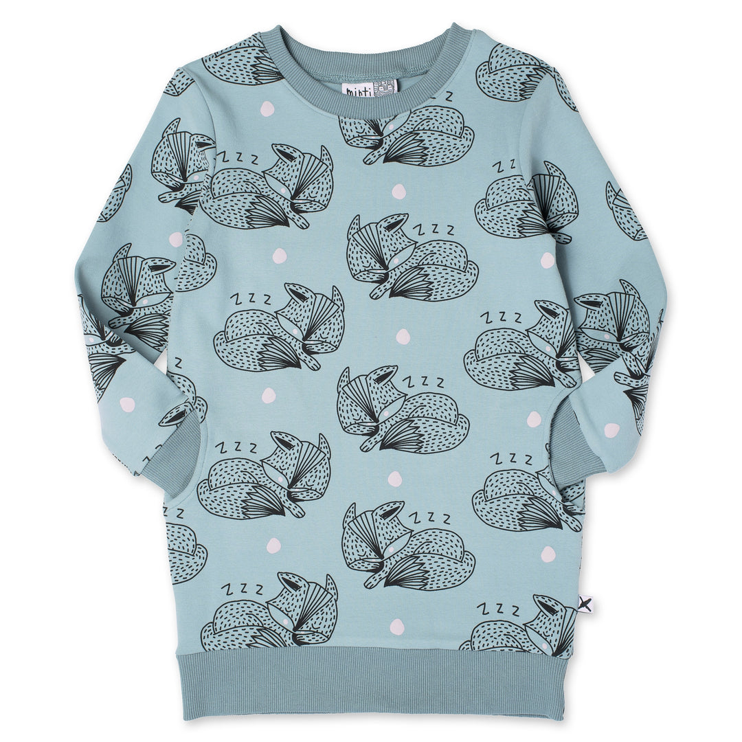 MINTI - SLEEPY FOX DRESS MUTED - GREEN [sz:2 YRS]