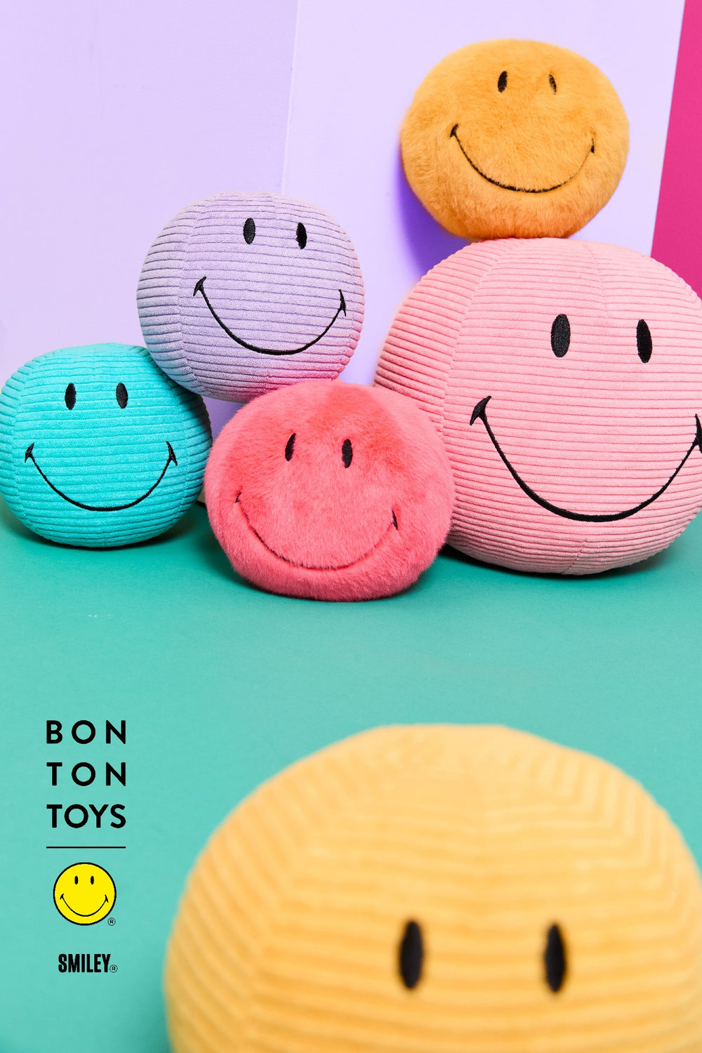BON BON TOYS - SMILEY ECO CORDUROY 13CM: YELLOW