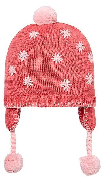 TOSHI - FLORAL EARMUFF BEANIE: CHERRY 8 MTHS-2 YRS