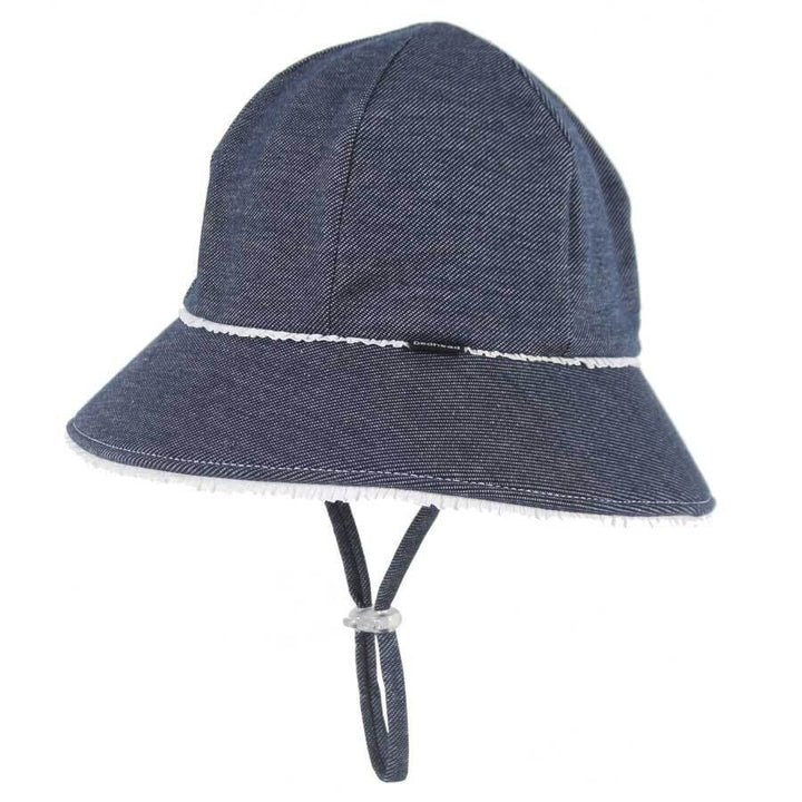 BEDHEAD - BUCKET HAT PONYTAIL RUFFLE TRIM: DENIM [sz:L - 54CM/3-5 YRS]