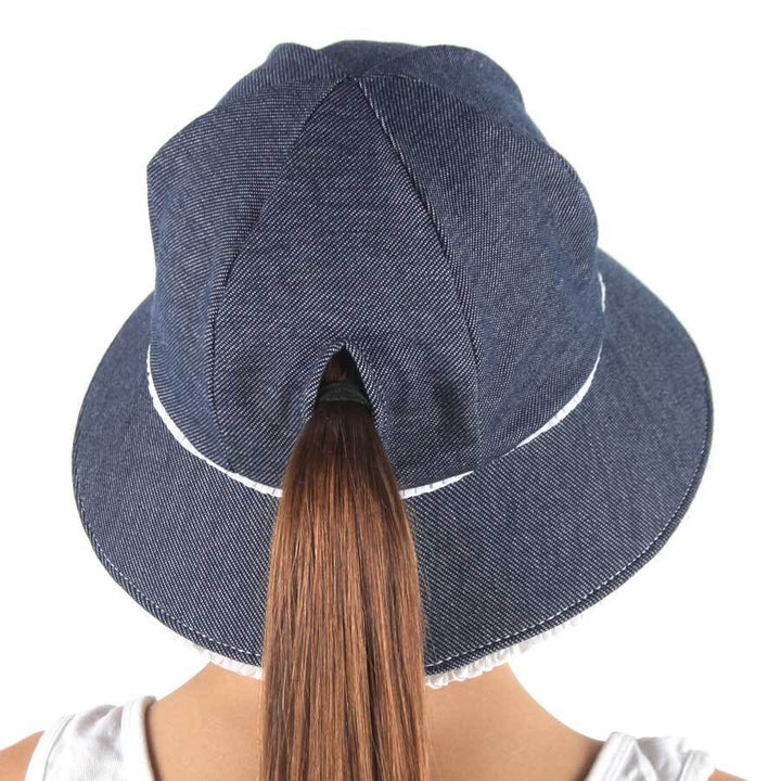 BEDHEAD - BUCKET HAT PONYTAIL RUFFLE TRIM: DENIM [sz:L - 54CM/3-5 YRS]