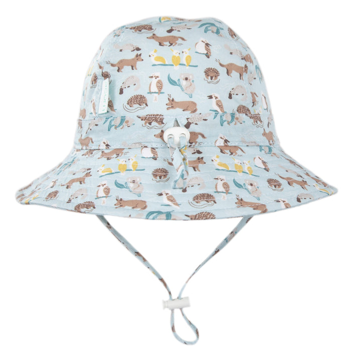 ACORN KIDS - INFANT WIDE BRIM SUNHAT: AUSSIE BUSH FRIENDS [sz:XS - 46CM/0-9 MTHS]