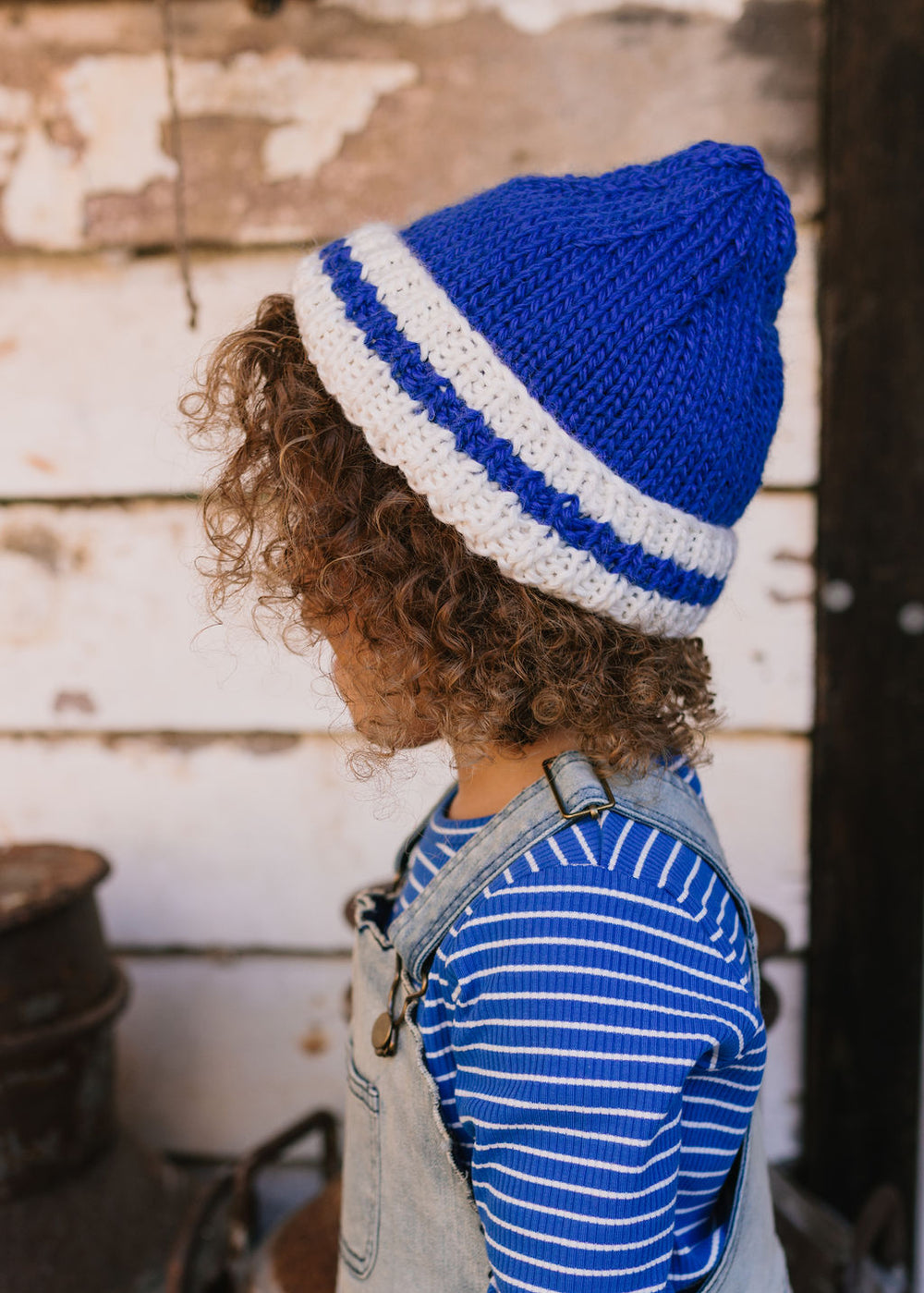 ACORN KIDS - DENMARK BEANIE: BLUE AND CREAM [sz:S (6-18 MTHS)] 