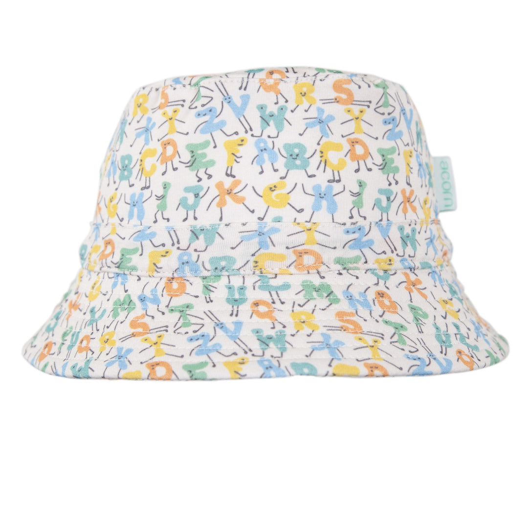 ACORN KIDS - STRETCH COTTON WIDE BRIM SUNHAT: ABC'S [sz:XS - 46CM/0-9 MTHS]