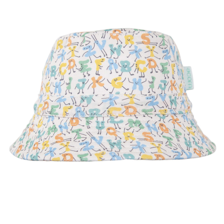 ACORN KIDS - STRETCH COTTON WIDE BRIM SUNHAT: ABC'S [sz:XS - 46CM/0-9 MTHS]