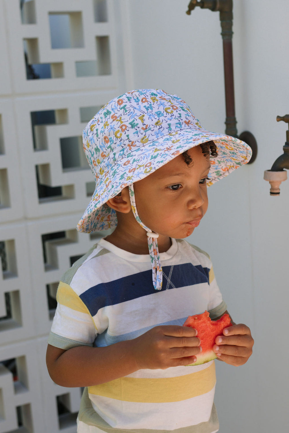 ACORN KIDS - STRETCH COTTON WIDE BRIM SUNHAT: ABC'S [sz:XS - 46CM/0-9 MTHS]