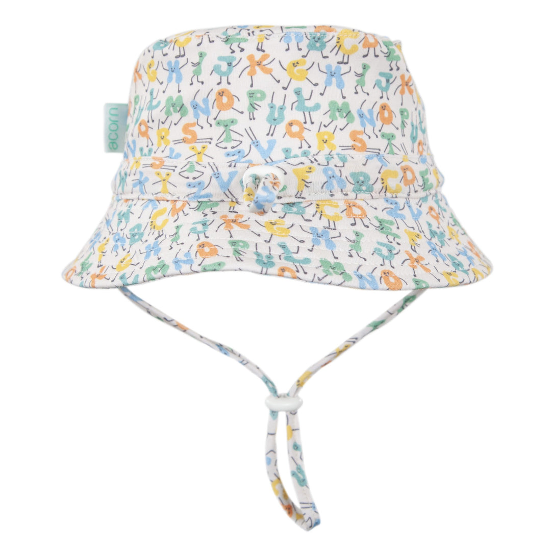 ACORN KIDS - STRETCH COTTON WIDE BRIM SUNHAT: ABC'S [sz:XS - 46CM/0-9 MTHS]