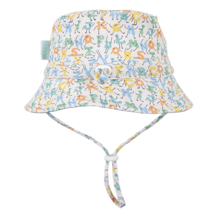ACORN KIDS - STRETCH COTTON WIDE BRIM SUNHAT: ABC'S [sz:XS - 46CM/0-9 MTHS]