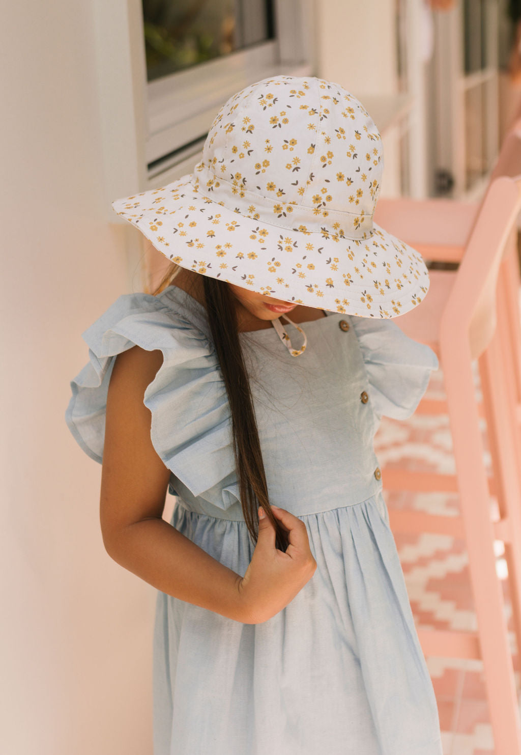 ACORN KIDS - WIDE BRIM SUNHAT: AMBER BLOOMS [sz:S - 50CM/9-18 MTHS]