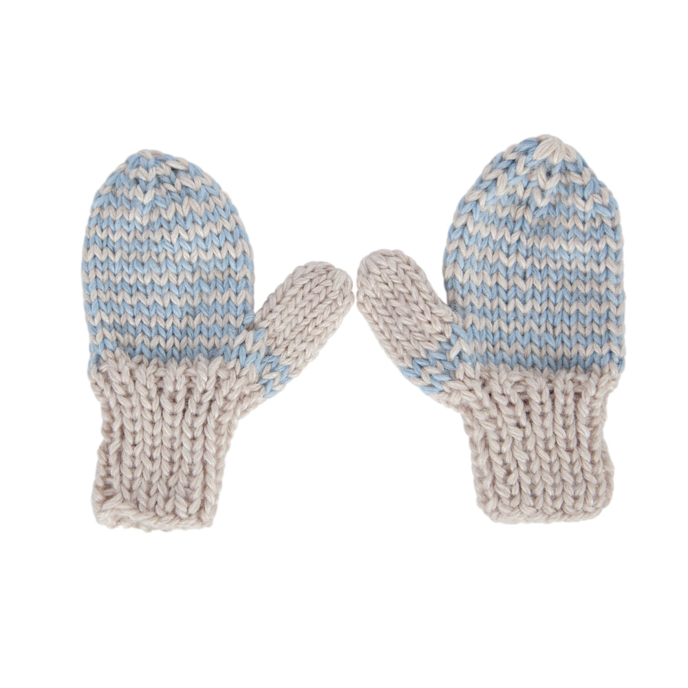 ACORN KIDS - FLOPSY MITTENS: BLUE AND OATMEAL [sz:S (6-18 MTHS)]