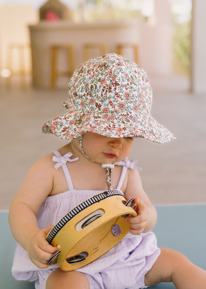 ACORN KIDS - INFANT WIDE BRIM SUNHAT: SUMMER FIELDS [sz:XS - 46CM/0-9 MTHS]