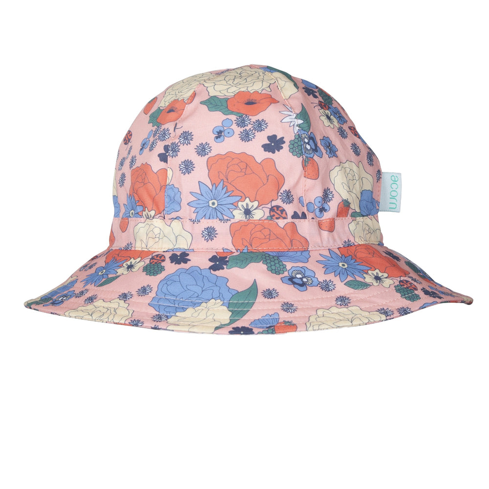 ACORN KIDS - WIDE BRIM SUNHAT: BERRY FLORAL [sz:S - 50CM/9-18 MTHS]