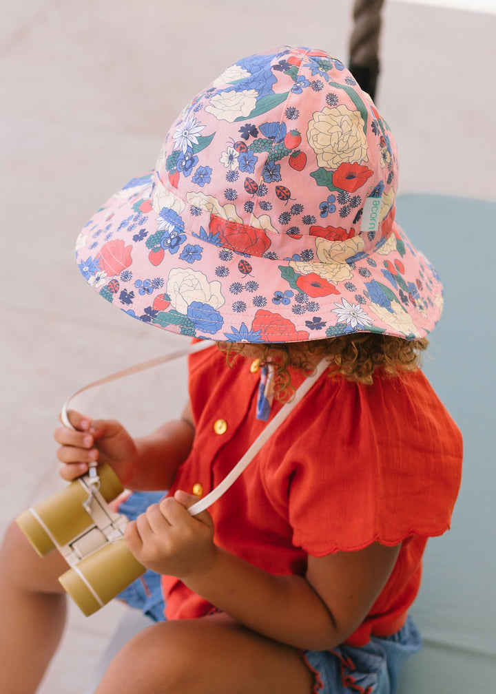 ACORN KIDS - WIDE BRIM SUNHAT: BERRY FLORAL [sz:S - 50CM/9-18 MTHS]
