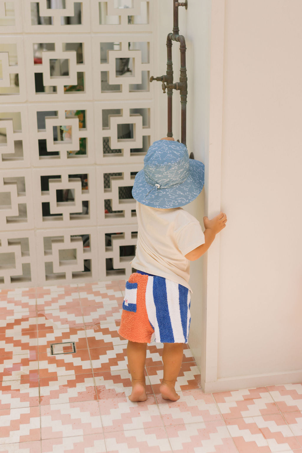 ACORN KIDS - WIDE BRIM BUCKET SUNHAT: SKETCH A SAURUS [sz:S - 50CM/9-18 MTHS]