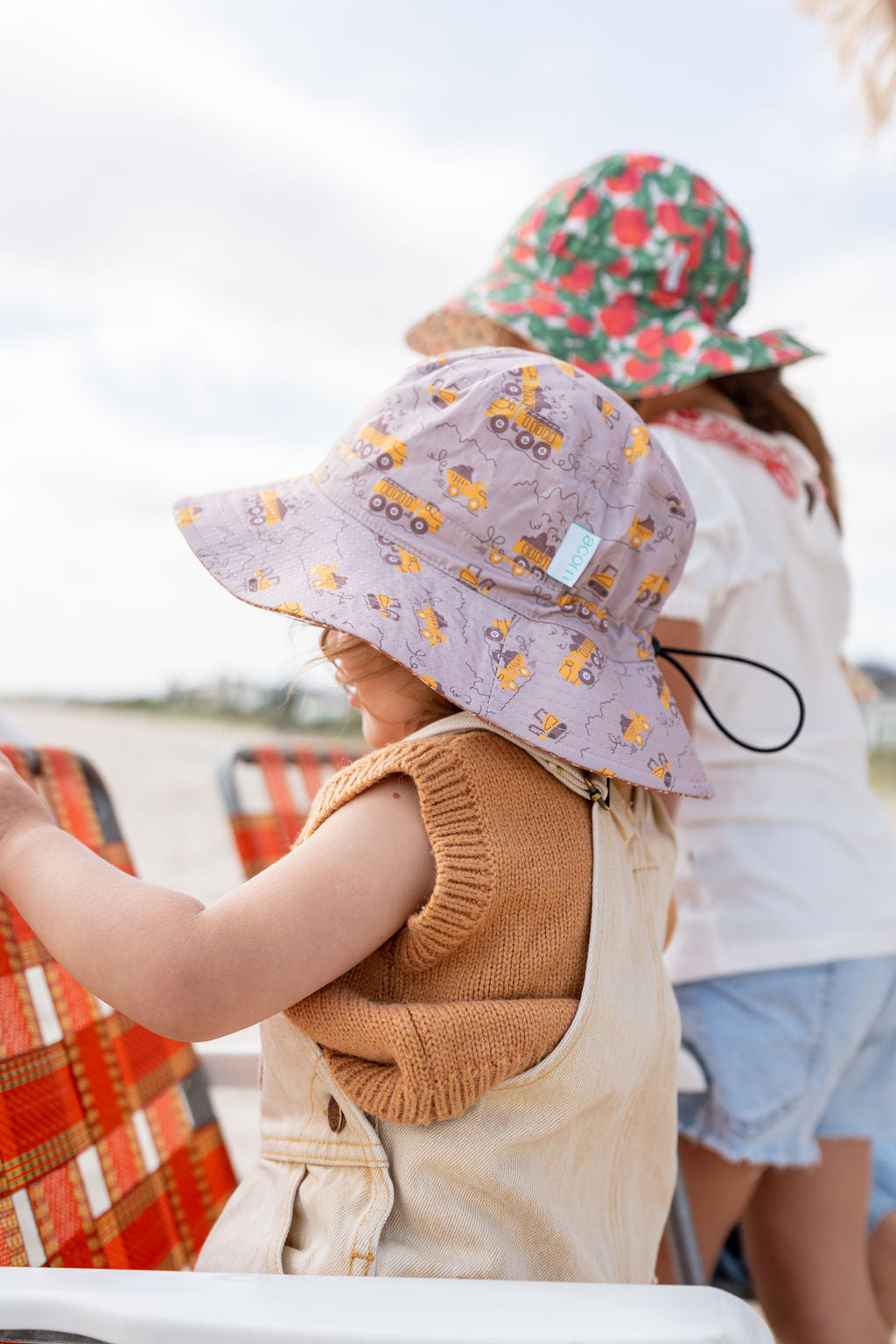 ACORN KIDS - CONSTRUCTION WIDE BRIM BUCKET HAT: BROWN AND YELLOW [sz:S - 50CM/9-18 MONTHS]
