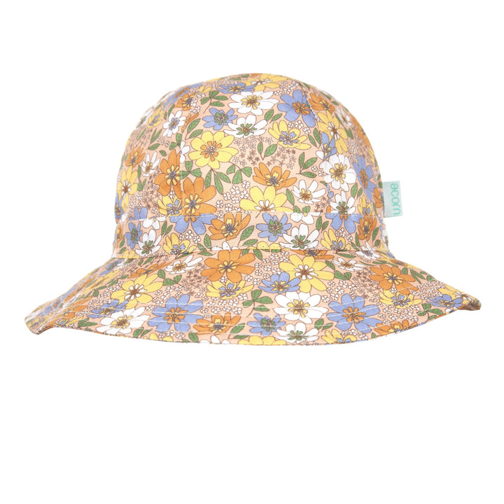 ACORN KIDS - MAGGIE WIDE BRIM SUNHAT: PEACH AND MULTI [sz:S - 50CM/9-18 MTHS]