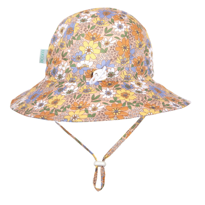 ACORN KIDS - MAGGIE WIDE BRIM SUNHAT: PEACH AND MULTI [sz:S - 50CM/9-18 MTHS]