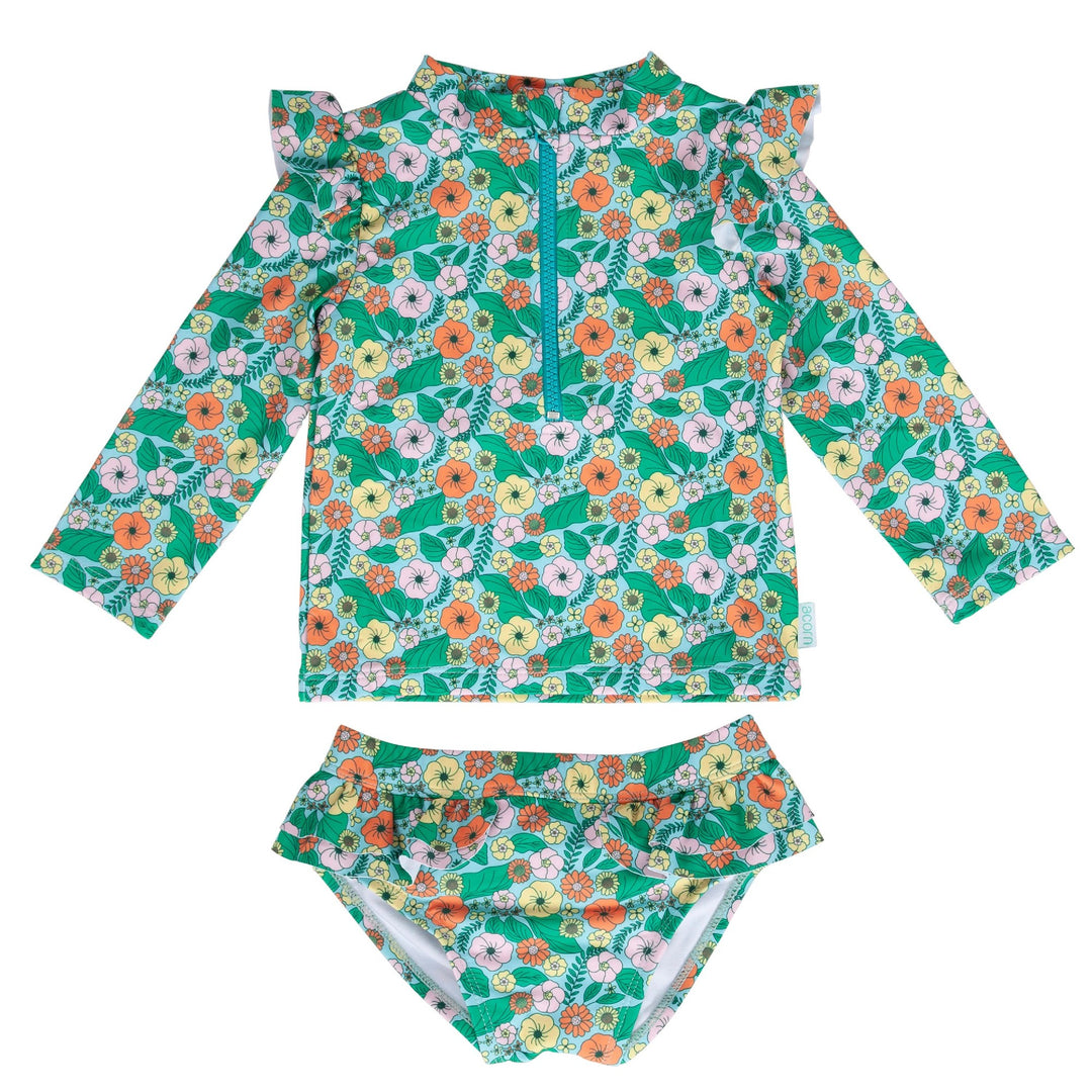 ACORN KIDS - ZIP UPF50+ RASHIE TOP AND SHORTS: EDEN [sz:1 YR]