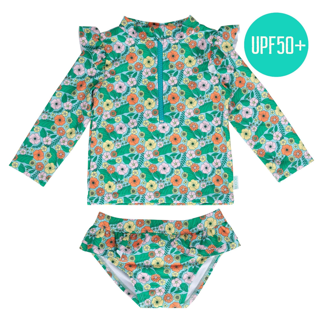 ACORN KIDS - ZIP UPF50+ RASHIE TOP AND SHORTS: EDEN [sz:1 YR]